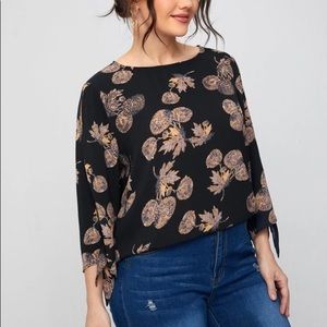 Trendy plus size cut out tie sleeve top